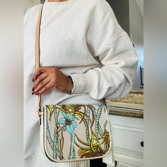 New Tory burch EMERSON PRINTED CANVAS CROSSBODY CREAM BROWN CLIMBING PALMS - Picture 8 of 8